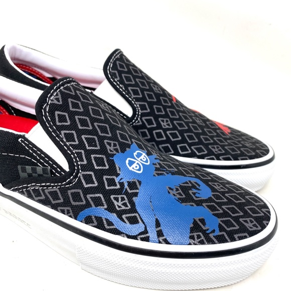 VANS x Krooked Slip On Sneaker Skateboard Black Canvas For Women Low VN0A5FCAAPM - Picture 4 of 10